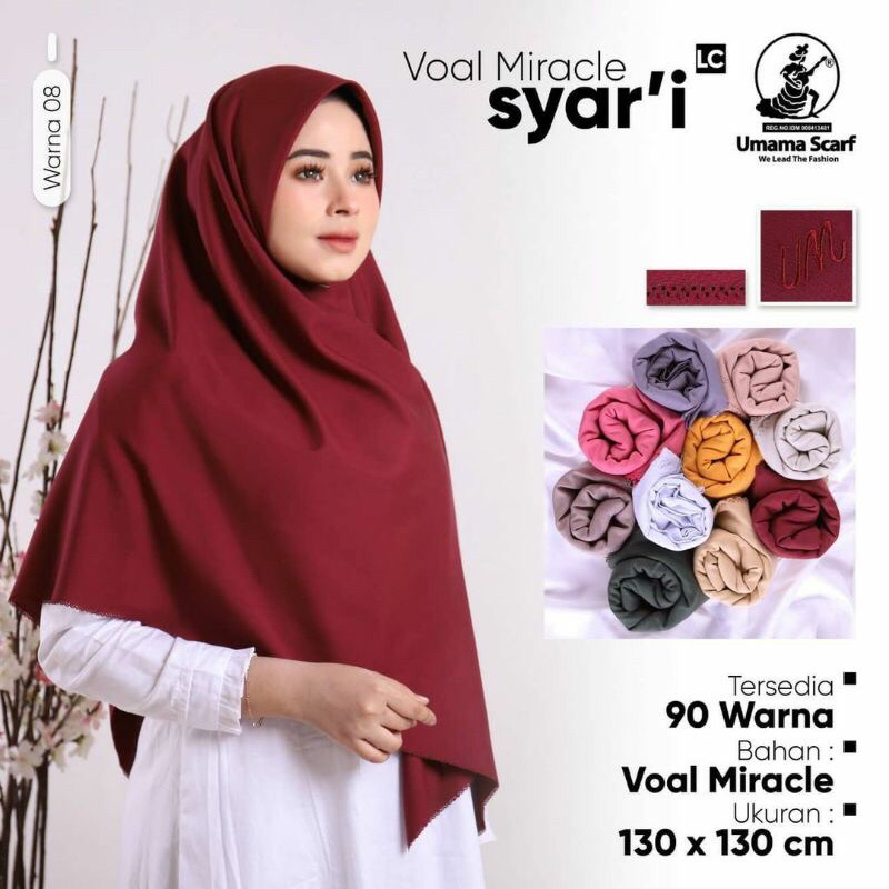 Syar’i Voal Miracle Umama Hijab Segi Empat Polos Jumbo / Hijab Syari Polos Jumbo Laser Cut