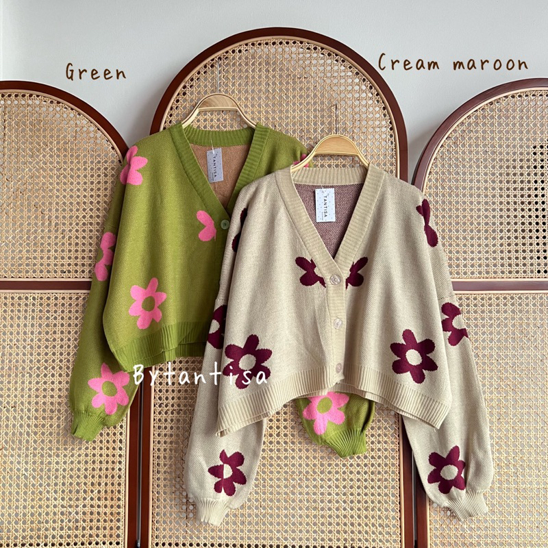 CARDIGAN RAJUT CROP MOTIF BUNGA FLY