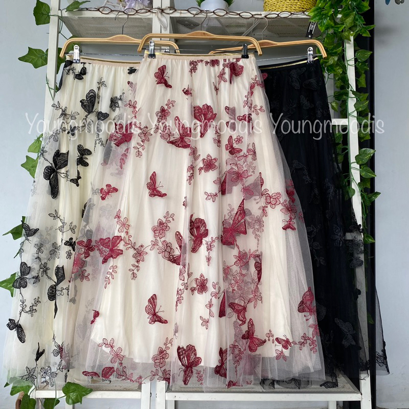 Premium Import Rok tutu panjang bordir 3D depan belakang full furing ori import