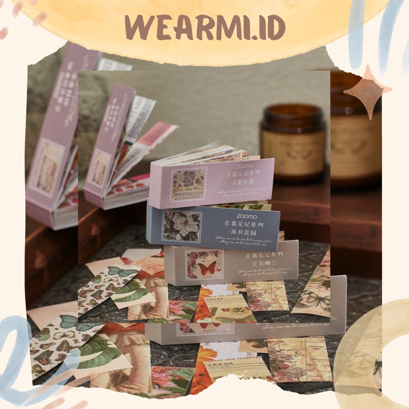 

100 Sticker Washi Mini Vintage Aesthetic Zaomo Scrapbook Bujo Jurnal DIY Wearmi