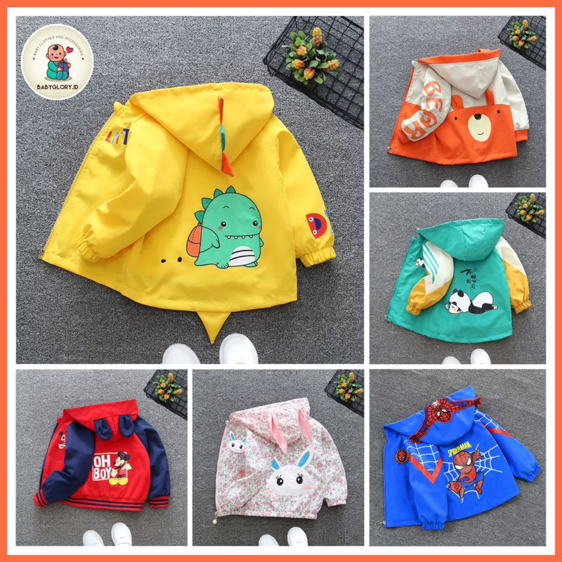 JAKET PARASUT ANAK SEMI KATUN HOODIE ZIPPER ANAK IMPORT /JAKET ANAK DINO MICKEY LAKI2 PEREMPUAN / MANTEL LUCU KOREA