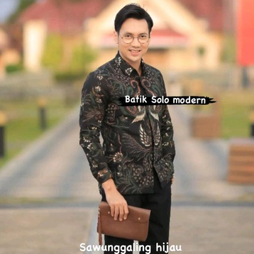 SAWUNGGALING HIJAU Batik Pria Lengan Panjang Batik Pria Modern Slimfit Batik Pria Lengan Panjang Pre