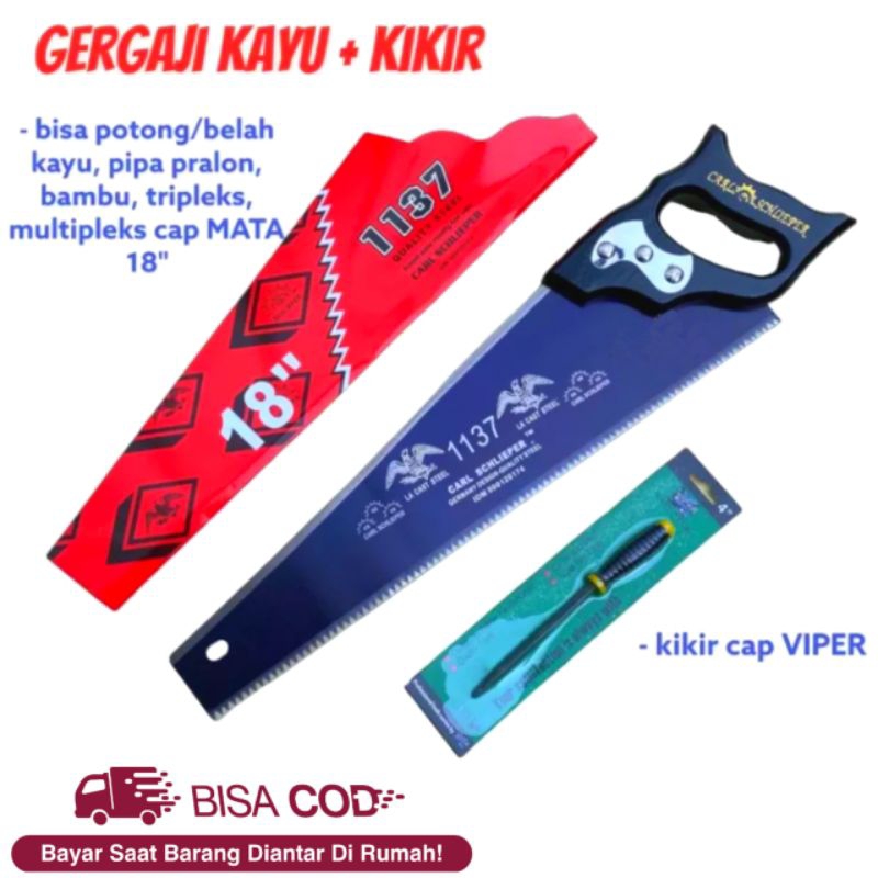 Gergaji cap mata 18" in kikir cap viper - gergaji potong kayu anti slip - kikir viper