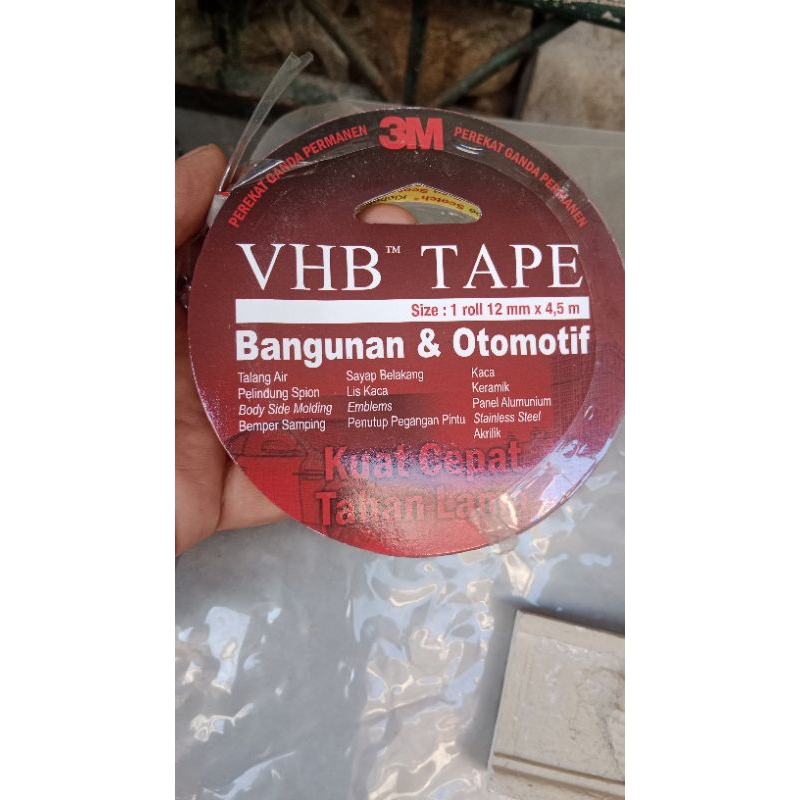 

Double Tape Otomotif & Building 3M VHB Original lebar 12 mm x 4,5 meter