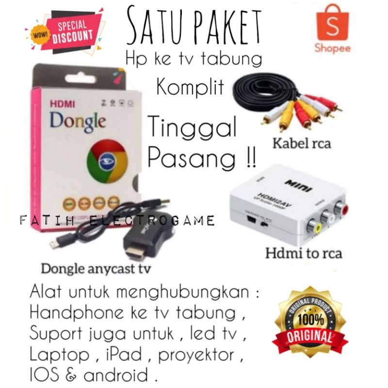 LENGKAP HP KE TV TABUNG / SCREEN MIRRORING ANYCAST DONGLE / SATU PAKET ALAT UNTUK MENYAMBUNGKAN SEBAGAI PENGHUBUNG PENYAMBUNG HP KE TV TABUNG