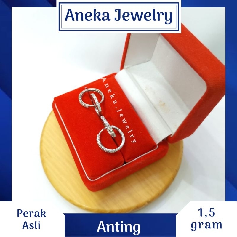 Anting Donat Listring Mata Baris, Sepuh Emas Putih, Perak 925