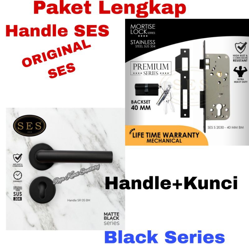 SES Paket Kunci Pintu Pisah Hitam Black Stainless SUS 304/Original SES