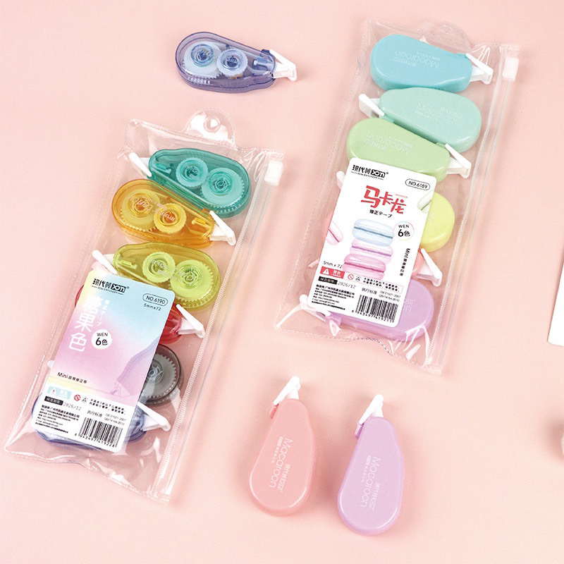 KENSHO Correction Tape Tipex Set Macaroon Candy Colour Aesthetic Isi 6 / Tip-ex Roll Kertas / Tipe-x Kering / Pita Penanda