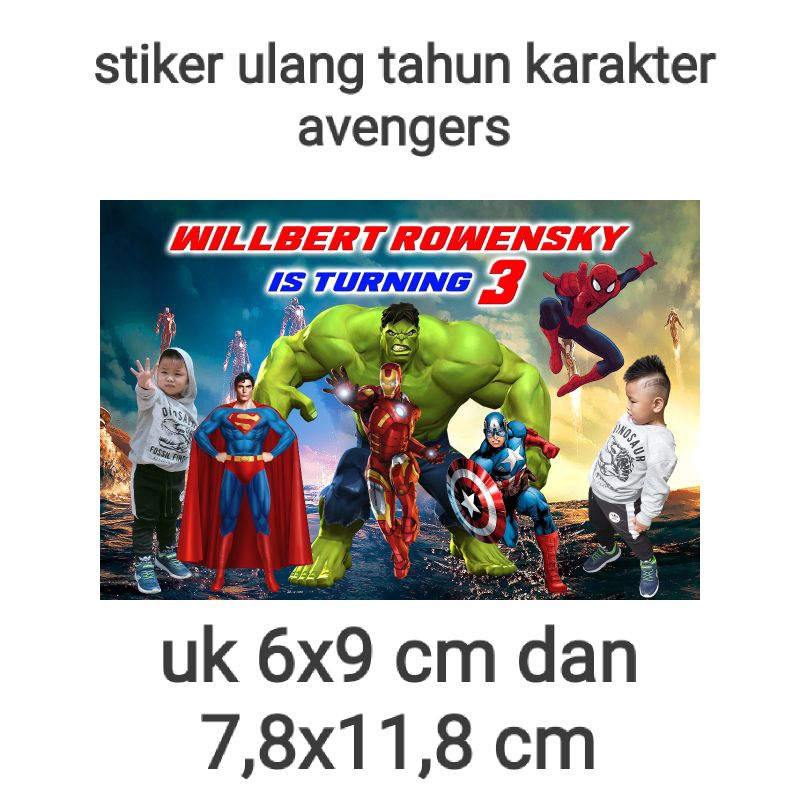 

stiker ulang tahun karakter avengers per paketan,ganti nama foto dan tanggal