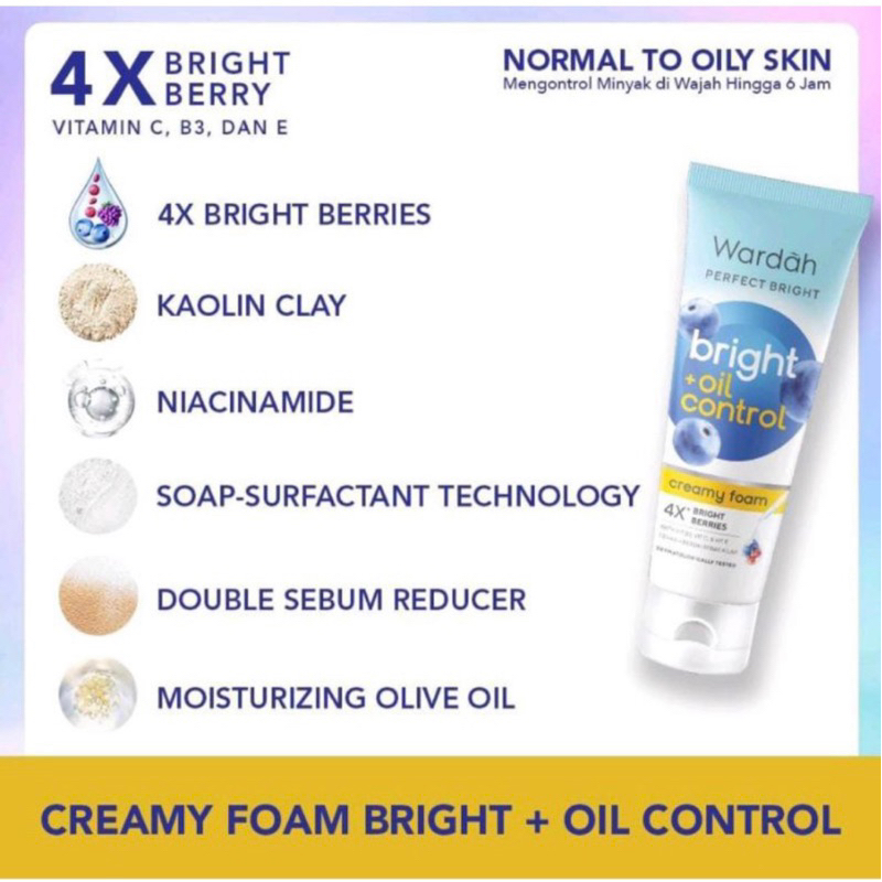 Wardah Perfect Bright + Oil Control Creamy Foam 50ml|100ml