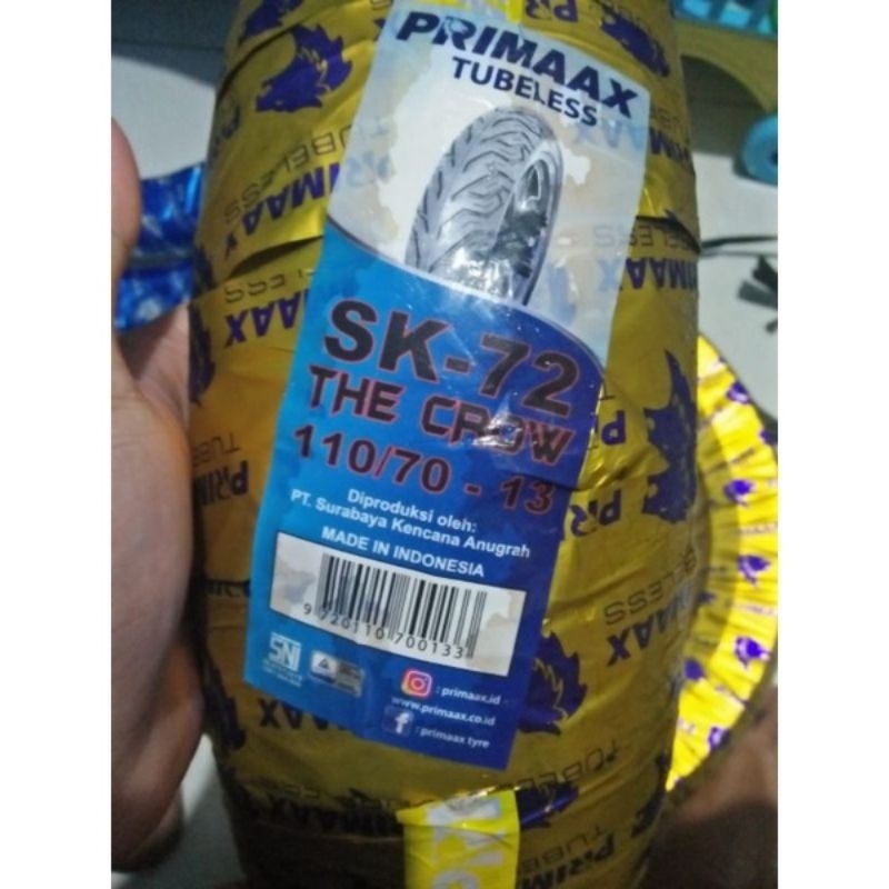 Ban luar Nmax ring 13 merk primax sk72 ukuran 110/70-13 standat depan tubeless