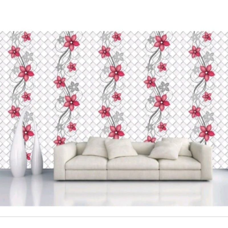 Wallpaper Stiker Dinding Motif Bunga Salur Merah CY1075