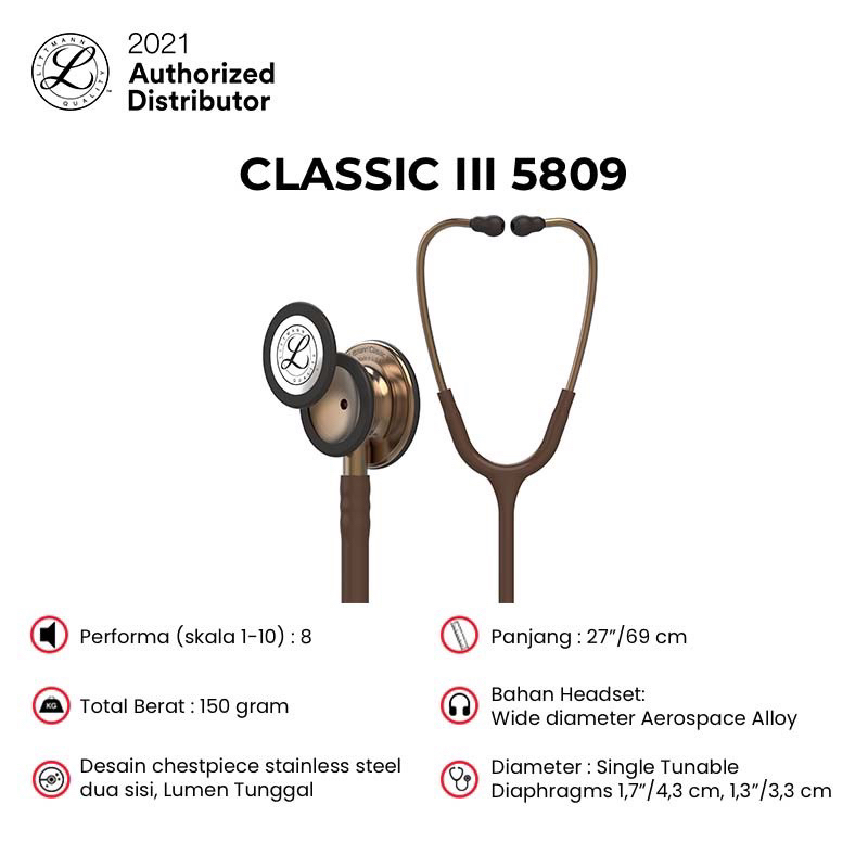 3M Littmann Classic III Stethoscope / Stetoskop Dewasa - CHOCOLATE / COPPER - 5809