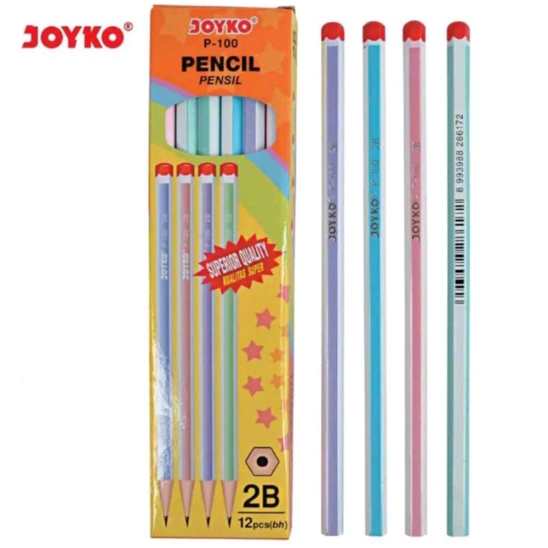 Pensil Kayu Hitam 2B Joyko Warna Warni P 8126 P 8127 P 88 P 91 P 92 P 93 P 94 P 98 P 100 P 101 P 107 1 pajk isi 12 pensil