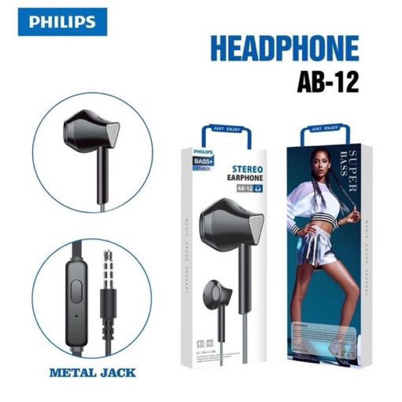 Handsfree Philips AB-12 SuperBass Earphone Superbass Terlaris