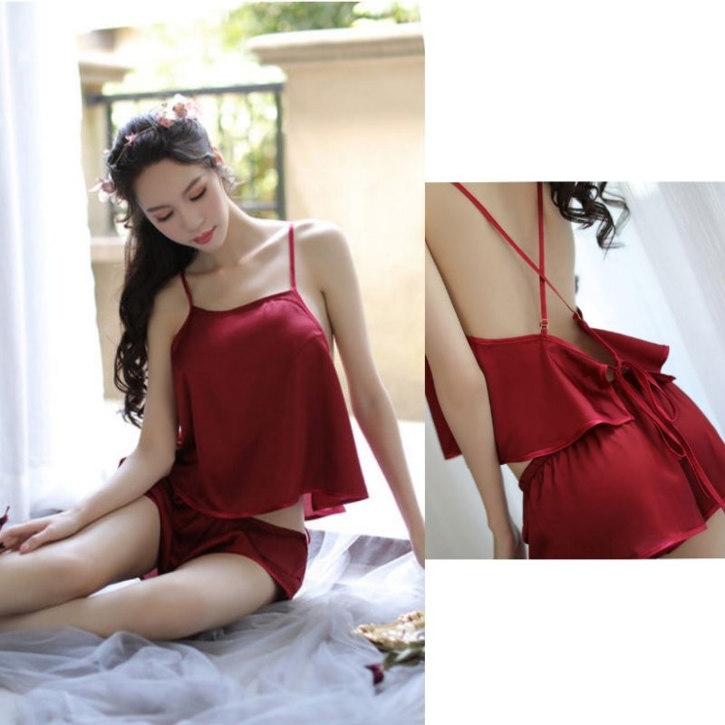 《Phiphii》Baju Tidur Wanita Setelan Celana Pendek Tanktop Camisol