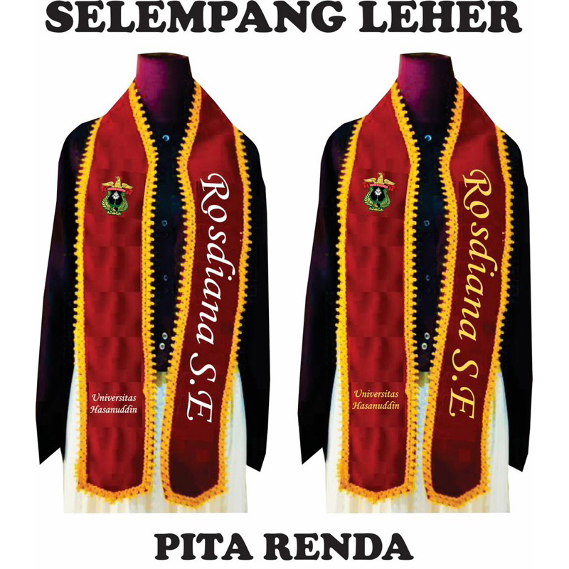(Kain 2 Lapis ) SELEMPANG LEHER WISUDA / SELEMPANG KALUNG / SELEMPANG MAKASSAR / Salempang Wisuda / KADO WISUDA / SELEMPANG MURAH / SELEMPANG BLUDRU / BORDIR KOMPUTER / Selempang wisuda Makassar / selempang Makassar / selempang cumlaude