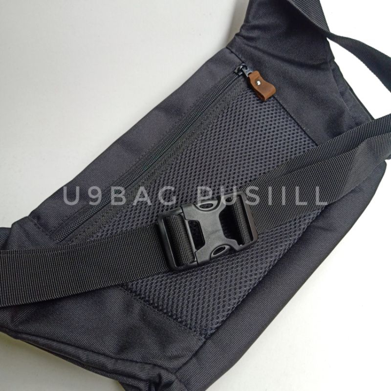 Pusiill waistbag  bahan coudura dengan kombinasi kulit sapi tas pinggang tas slempang