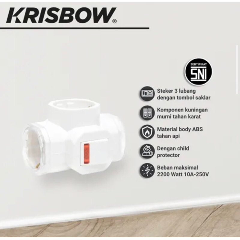 KRISBOW COLOKAN LISTRIK 3 LUBANG+SAKLAR/STEKER T/ACE STEKER ARDE 3 ARAH/KEISBOW STOPKONTAK/KRISBOW 3WAY ADAPTOR W/ SWITCH 8818S