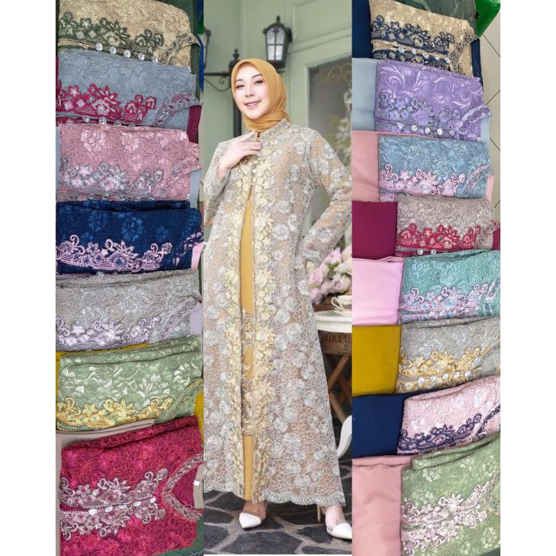 BAJU PESTA // INNER + OUTER // GAMIS LEPAS TILLE CORNELY FULL FURING BAHAN SAKURA //SERAGAMAN KELUARGA//BAJU LEBARAN// KEBAYA MODERN // KEBAYA WISUDA // By Bura