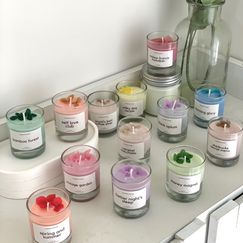 Scented Candle Pastel Color Series 65gr Aromatherapy Candle by Madame Berdin | Lilin Aromaterapi - Souvenir Wedding - Lilin Wangi Warna | Dried Flower | Hampers Lilin Aromaterapi | Souvenir Wedding Unik