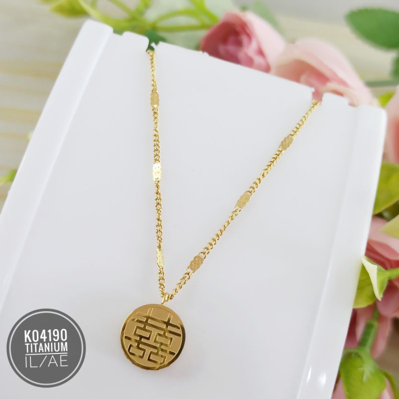 Kalung Titanium plat permata gold K04190