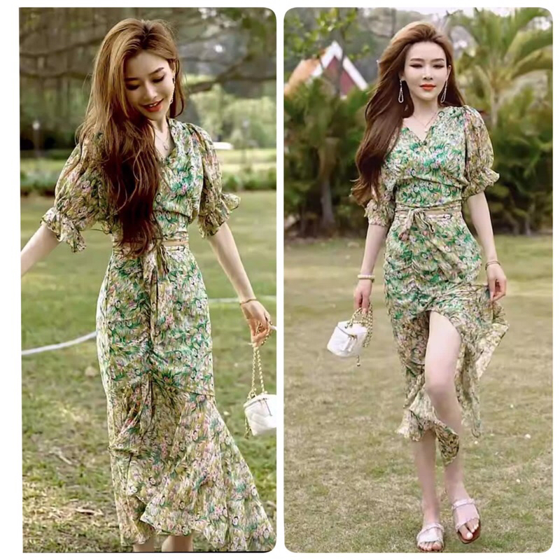 TM 13252 Dress damerisa asymmetric set import Three m original asli