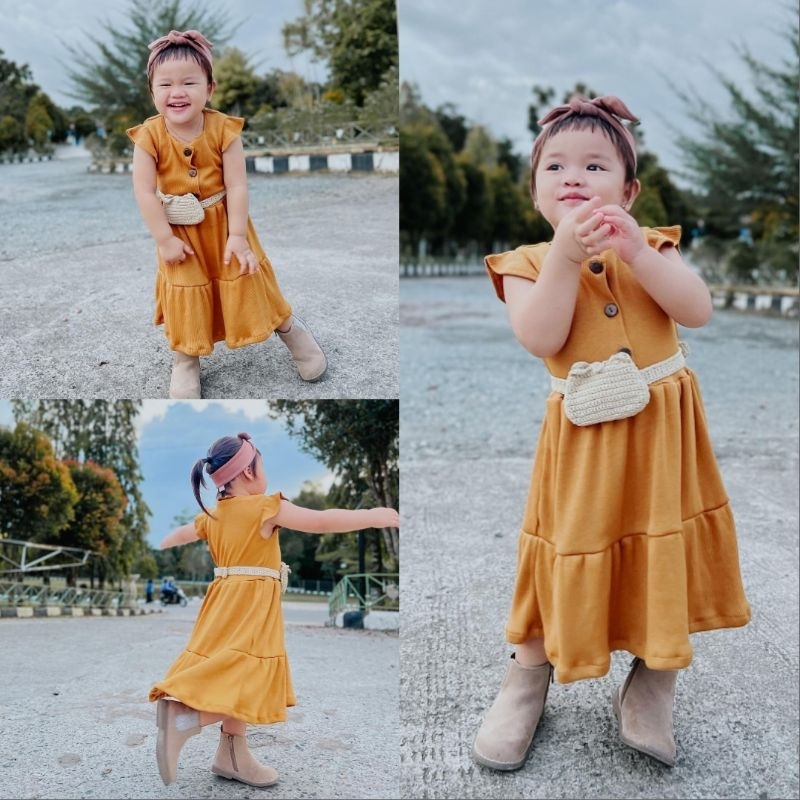 KELLY DRESS RUFFLE RIB KNIT | Dress Anak Bahan Knit 2-6 Tahun | Dress Anak Lucu Dress Anak Murah Kekinian