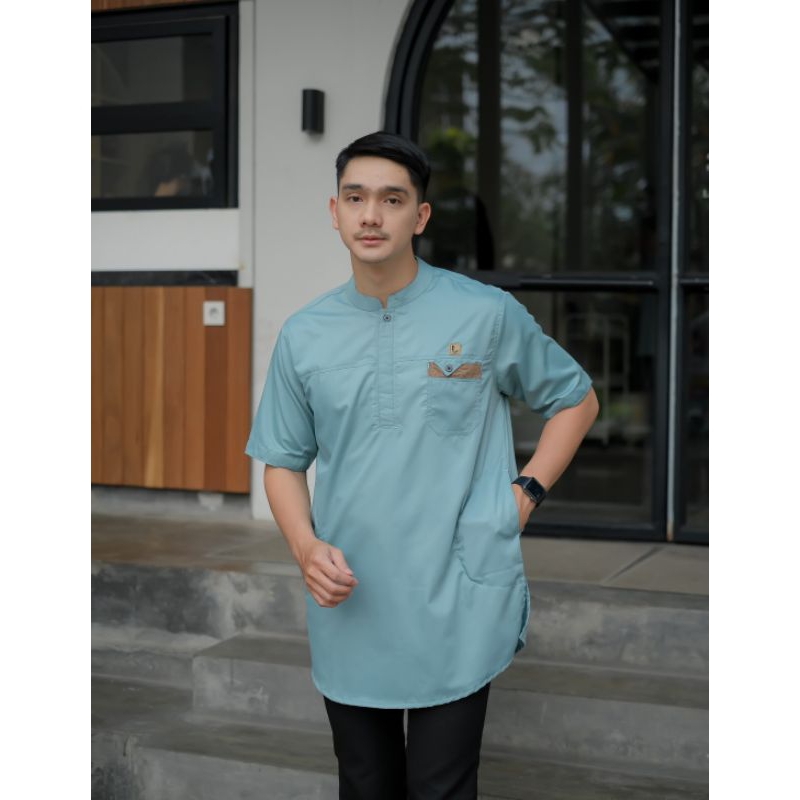 Koko Kurta Dewasa Lengan Pendek Bahan Cotton Toyobo Warna Abu,Mint, Putih,Lilac,Olive,,Tan
