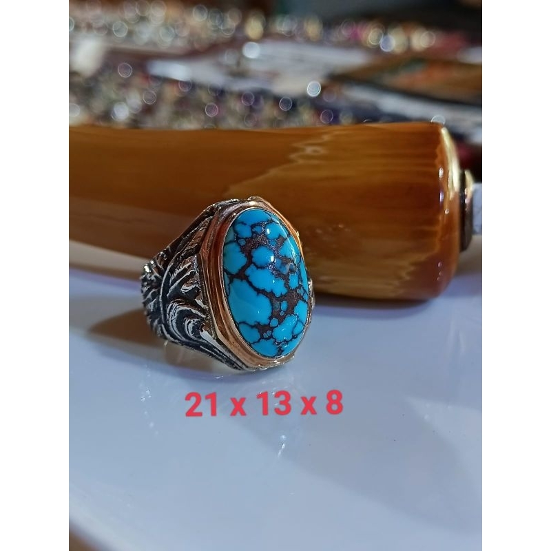 Cincin Pirus Biru Fanci Mesir Grade A Ring Perak