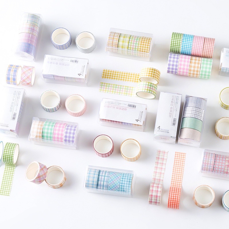 

4 Rolls Pastel Grid Solid Pattern Washi Tape Washitape Masking Tape Simple Set