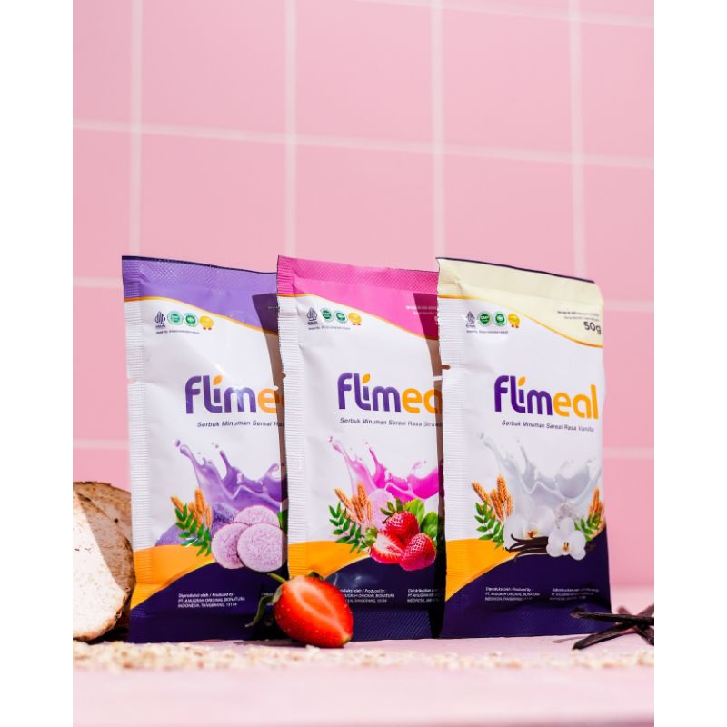 

Flimeal meal replacement by flimty sachet (rasa coklat & coklat susu & vanilla & taro & stoberi)