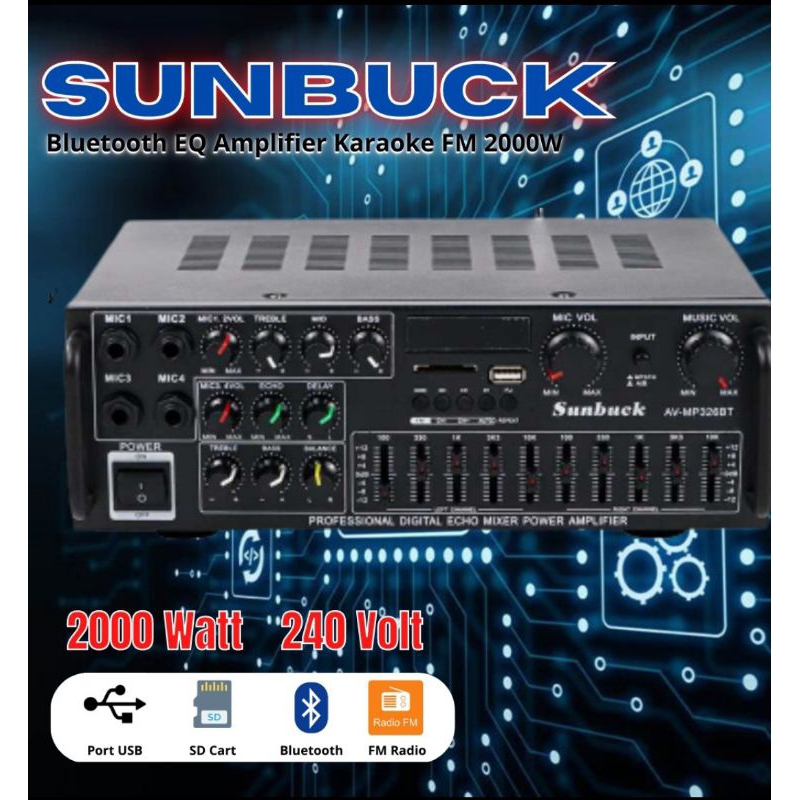 sunbuck av-mp326bt Sunbuck Bluetooth EQ Amplifier Karaoke FM 2000W - AV-MP326BT