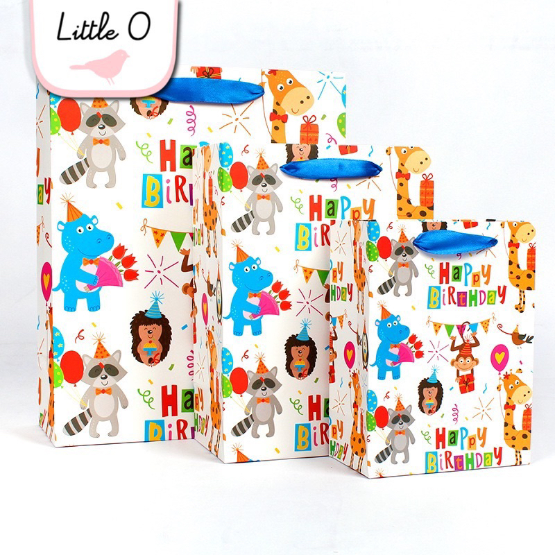 

LITTLE O FREE Name Tag Cute Animal Birthday Paper Bag Kantong Kertas Ultah Anak Goodiebag