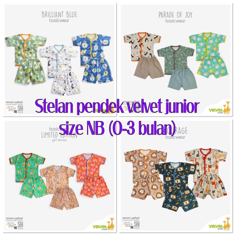 SETELAN TANGAN PENDEK Velvet Junior NEWBORN Baju Bayi Piyama Spesial Katun