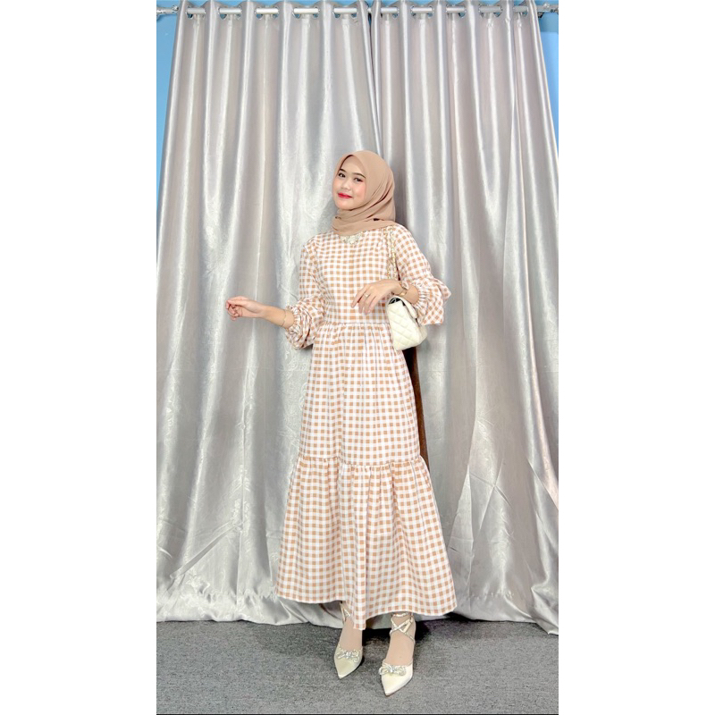 Zaina Maxi | Dress Kotak Kotak Katun | Gamis Lebaran 2023 | Fashion Muslim Gamis Wanita Termurah |