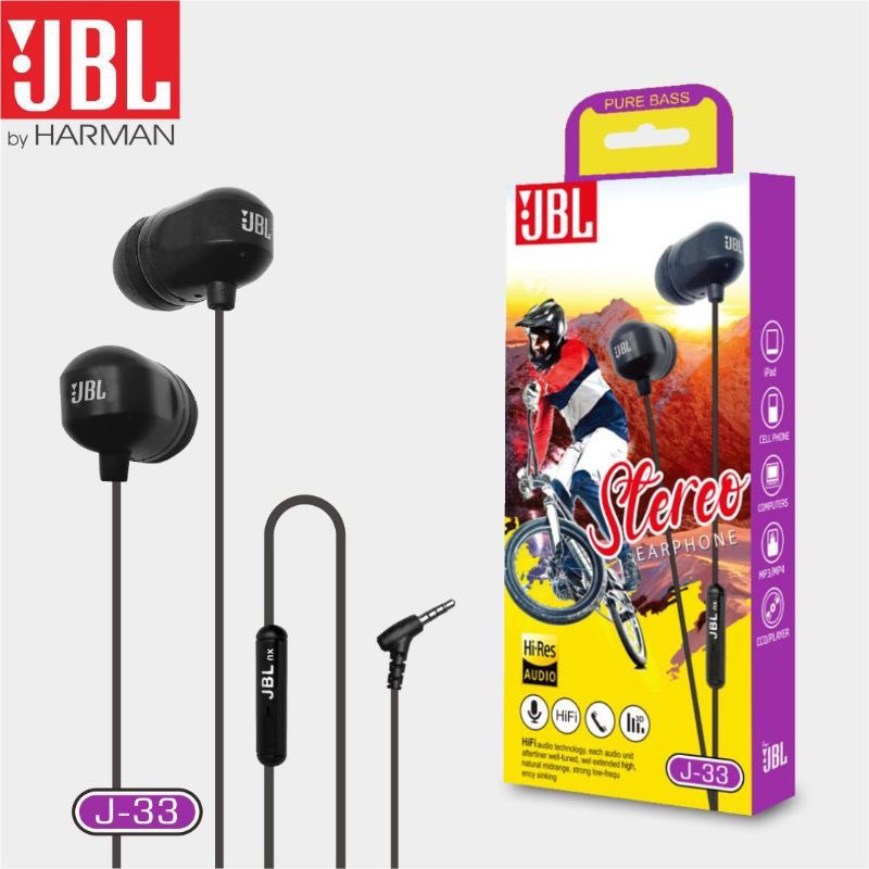 HEADSET JBL J33 STEREO BASS PREMIUM IMPORT HF / EARPHONE JBL J33 XTRA BASS