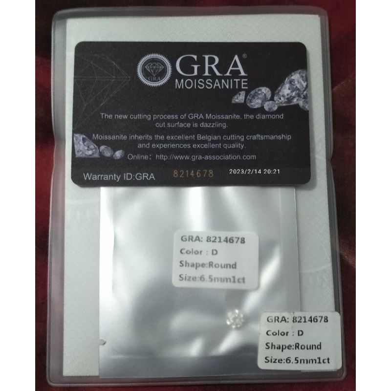 BATU PERMATA SIMULANT DIAMOND  MOISSANITE GRA 1CARAT BULAT
