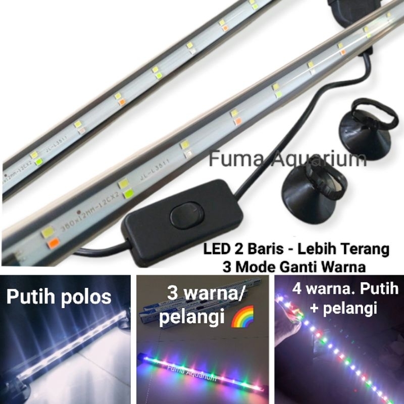 Lampu celup aquarium Rosston T4 DBL Putih Led 2 Baris 3X Mode Ganti Warna Extra Terang Lampu Led Aquarium Aquascape Akuarium