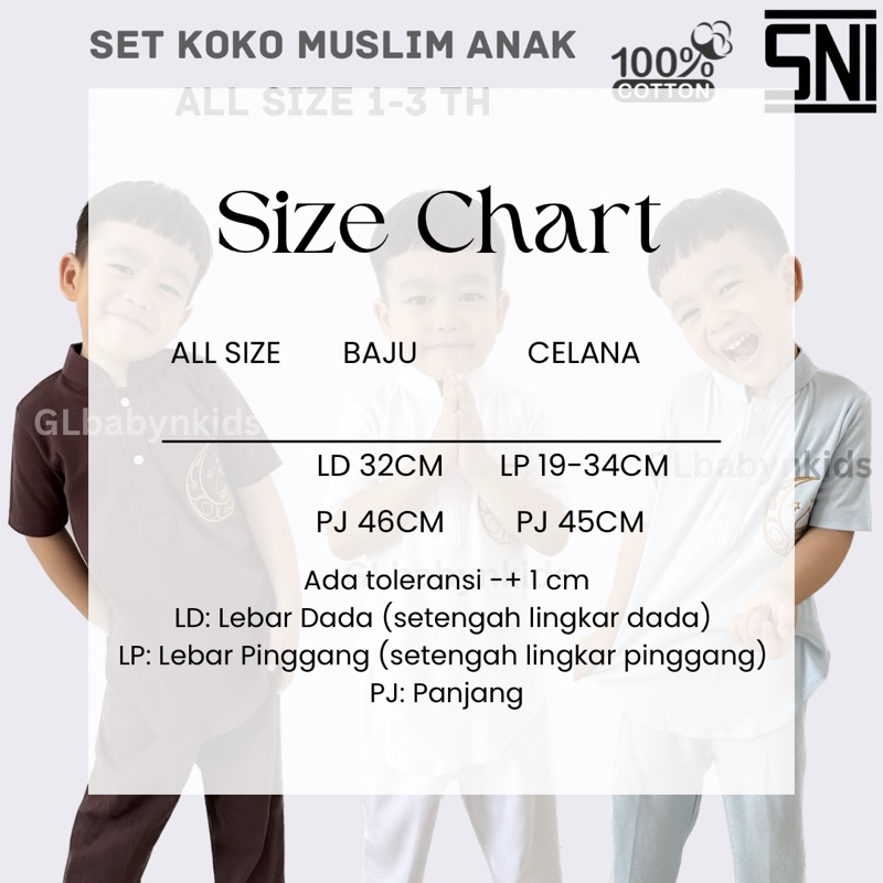 Setelan Koko Muslim Anak Bordir All Size 1-3 Tahun Katun 100% SNI