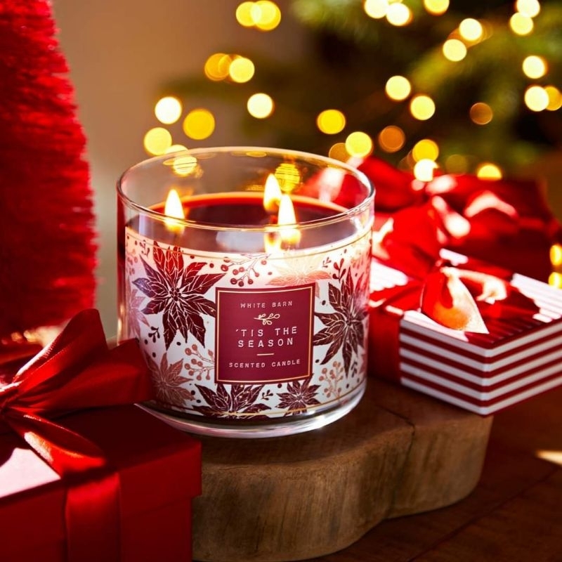 BATH AND BODY WORKS BBW TIS THE SEASON 3 WICK SCENTED CANDLE MADE WITH ESSENTIAL OILS 411 G