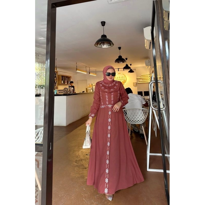 ZAJA - TERBARU BAJU GAMIS MAUDYA DRESS BORDIR MEWAH / BUSANA MUSLIM  POLOS BORDIR COMPUTER DESAIN DRESS KASUAL DAN ELEGANT FASHION MUSLIM WANITA / DRESS MUSLIM CANTIK KATUN