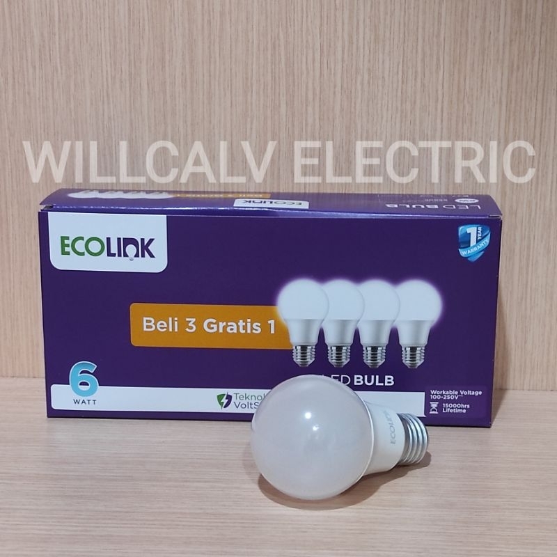 Lampu ECOLINK led bulb Multipack 6W isi 4 ( 3+1) cahaya putih 6500K E27