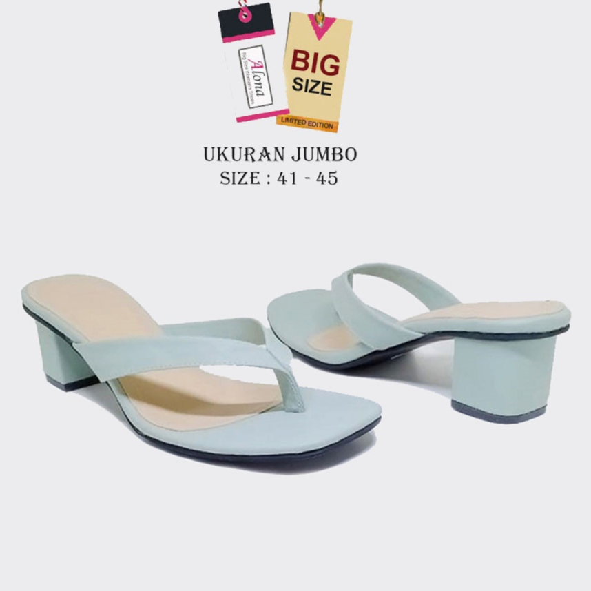 REGINA Heels Sandal Wanita Model Tali Jepit Big Size 41-42-43-44-45 Sandal Chunky Heels 5cm Biru Tos