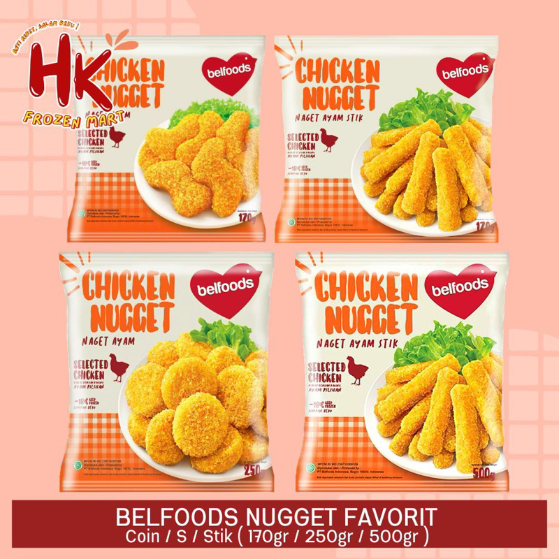 

Belfoods Nugget Favorit Stik S Coin 170g 250g 500g | naget ayam fillet frozen food | HK FROZEN MART