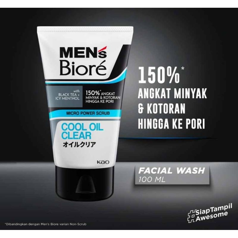MEN'S BIORE DOUBLE SCRUB FACIAL FOAM COOL OIL CLEAR 100G