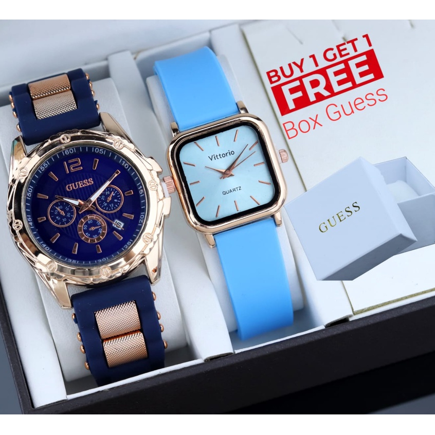 Jam Tangan Guess Buy 1 Get 1 Vittorio Strap Rubber Free Box Guess