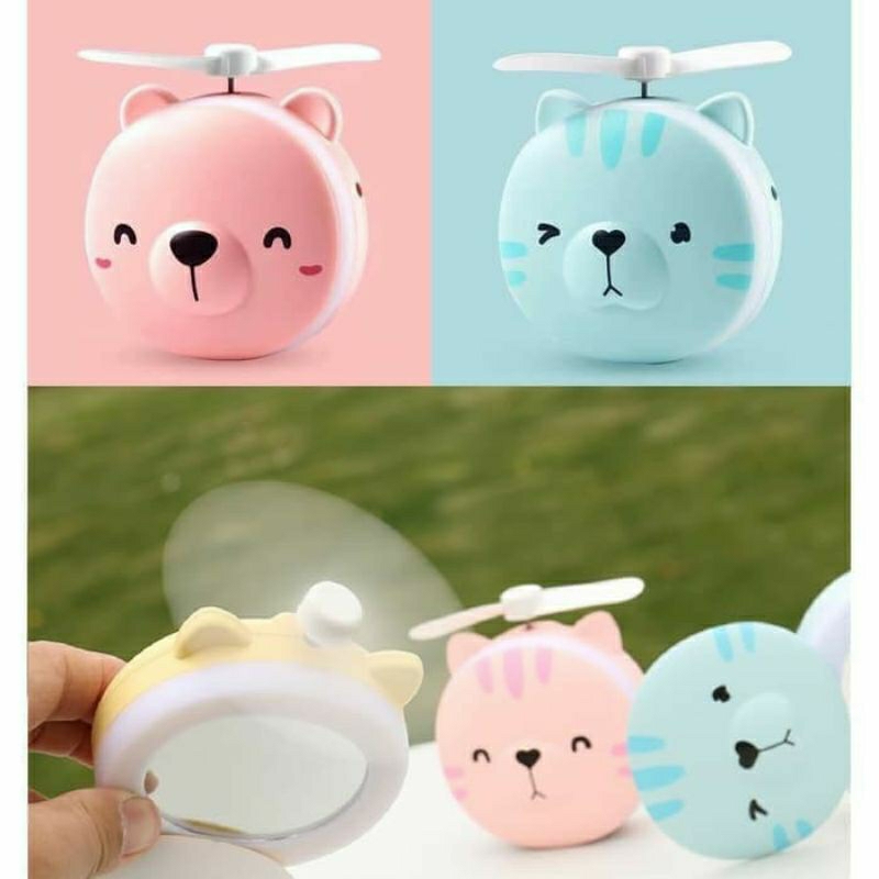 CERMIN LAMPU LED Mini Fan Kipas karakter 3 In 1 Portable USB Kaca Rias Make Up Murah