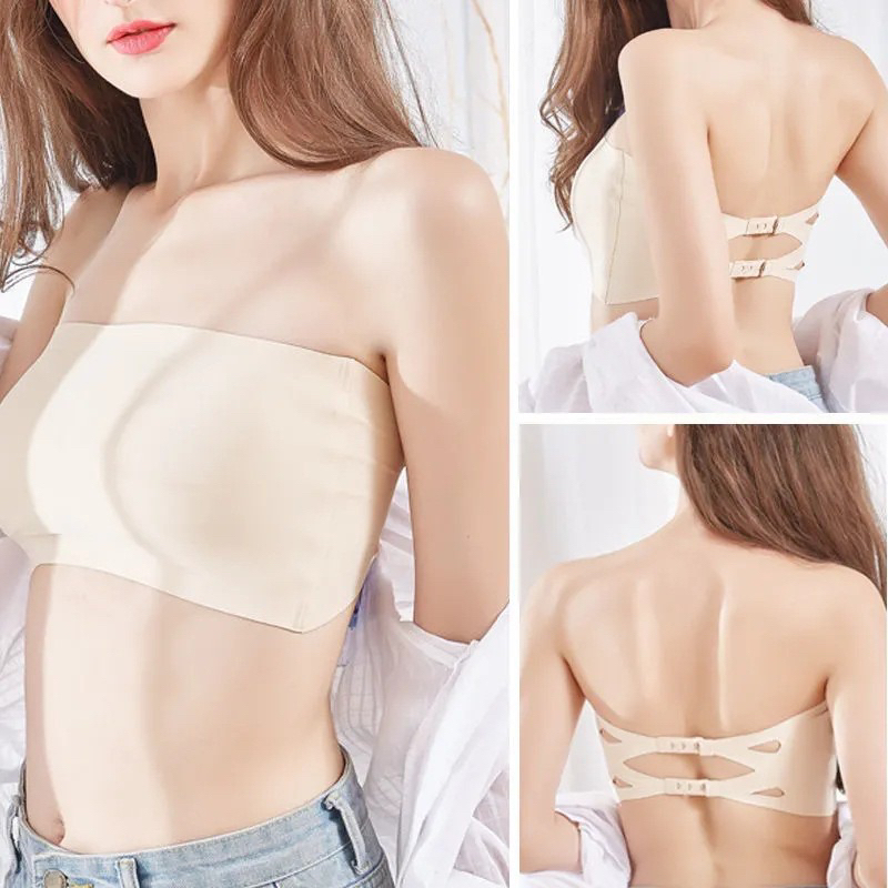 Bra Kemben Seamless Tank Top Wanita Tanpa Kawat Ice Silk Bralette Tube Bra / Crop Top Bra Ice Silk Seamless Halus