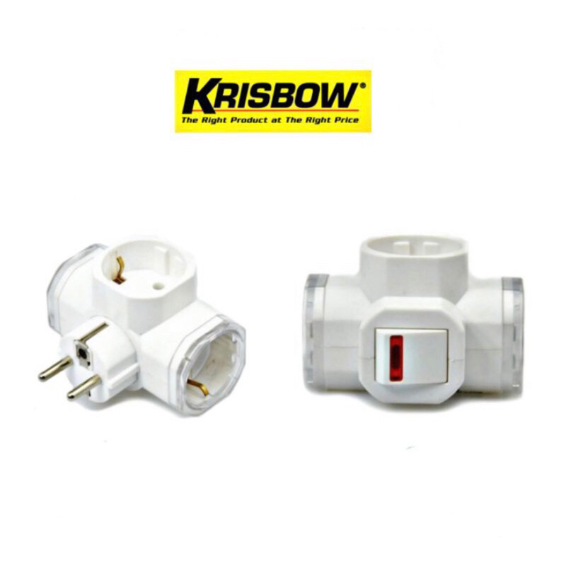 KRISBOW COLOKAN LISTRIK 3 LUBANG+SAKLAR/STEKER T/ACE STEKER ARDE 3 ARAH/KEISBOW STOPKONTAK/KRISBOW 3WAY ADAPTOR W/ SWITCH 8818S